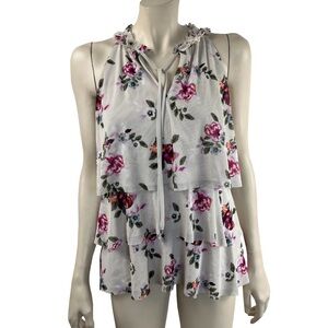 White House Black Market Tan Floral Tiered‎ Sleeveless Blouse